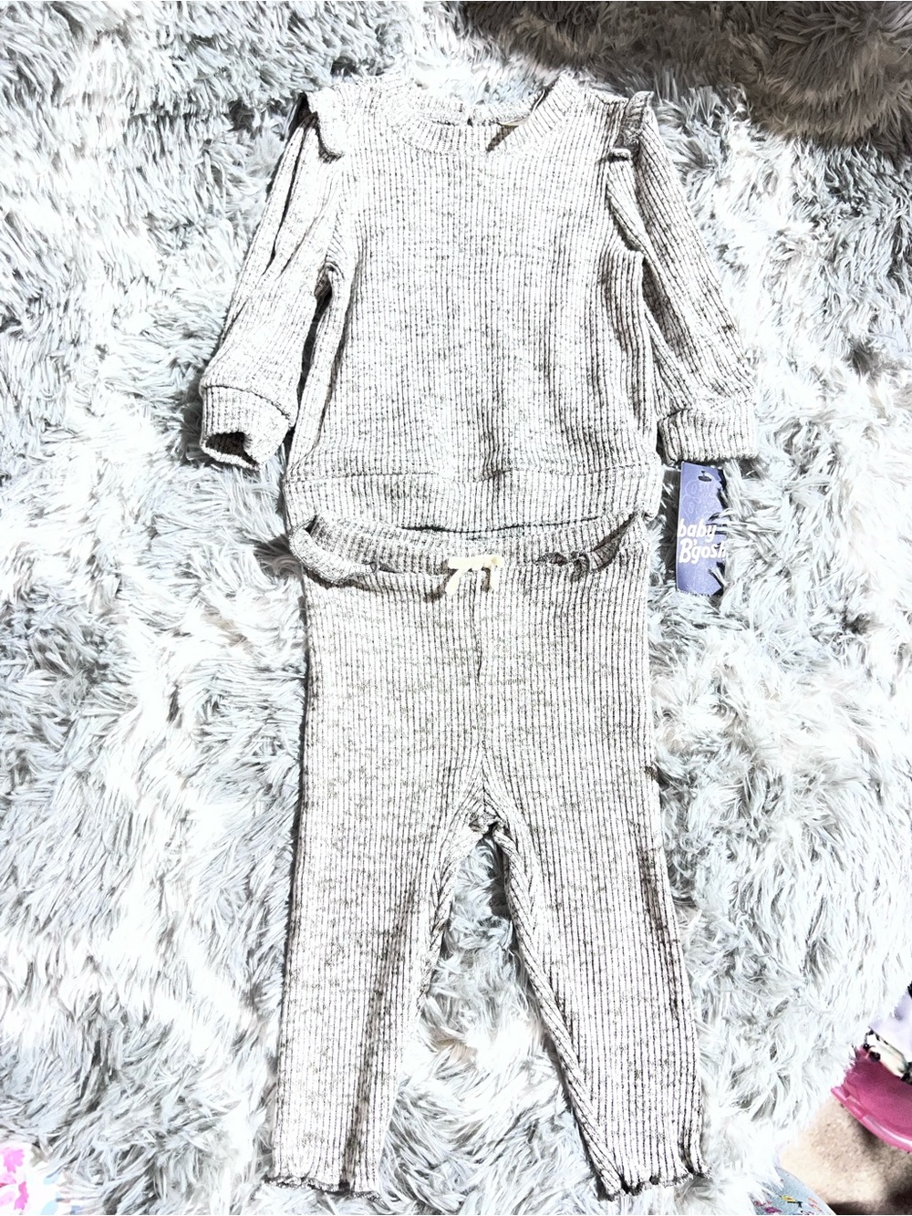 Cozy Ribbed Knit Two-Piece Set - Light Heather Grey
